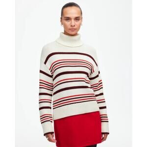 Madewell Ribbed Cotton Turtleneck Sweater Sz M Cabernet Stripes Knit Long Sleeve